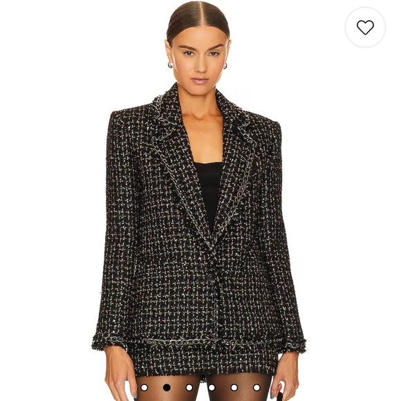NWT Alice + Olivia Shan Tweed Chain Trim Blazer Jacket Black Metallic Size 0 - Picture 2 of 16